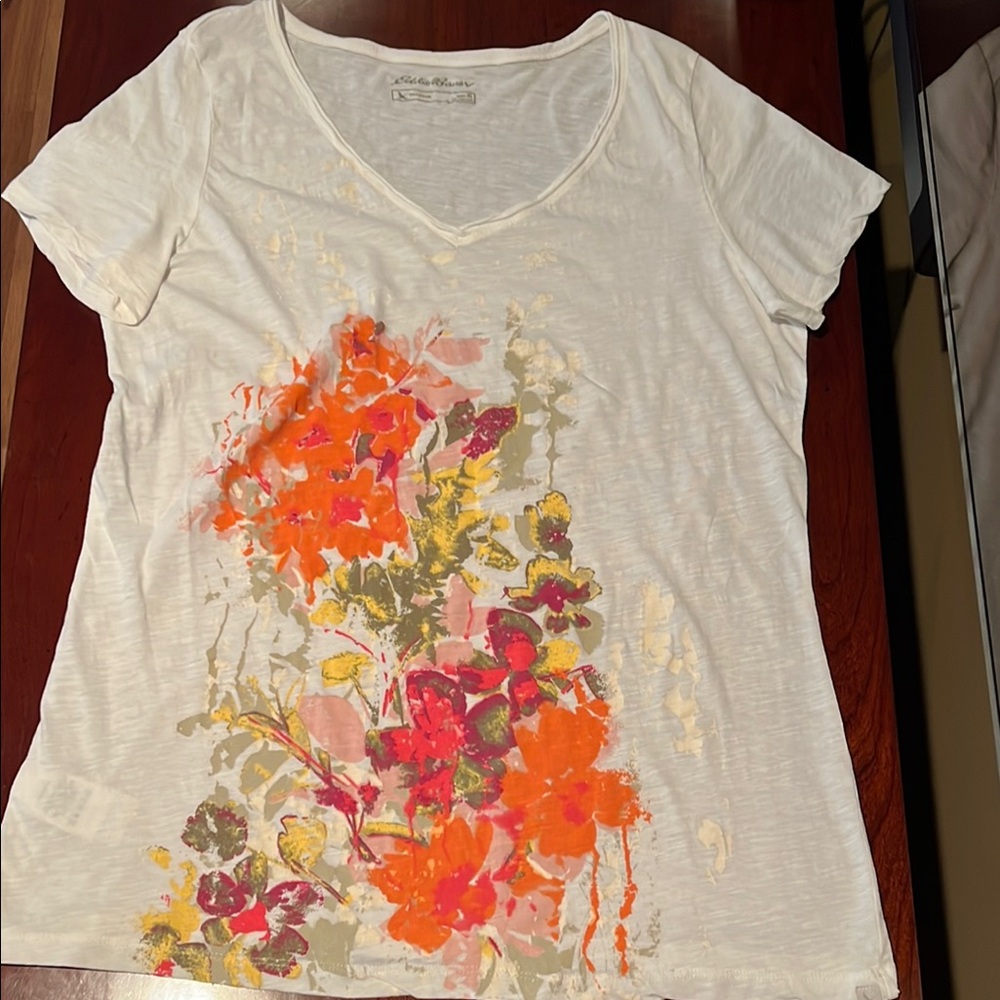 Eddie Bauer Cream and Orange Graphic Relaxed Tee